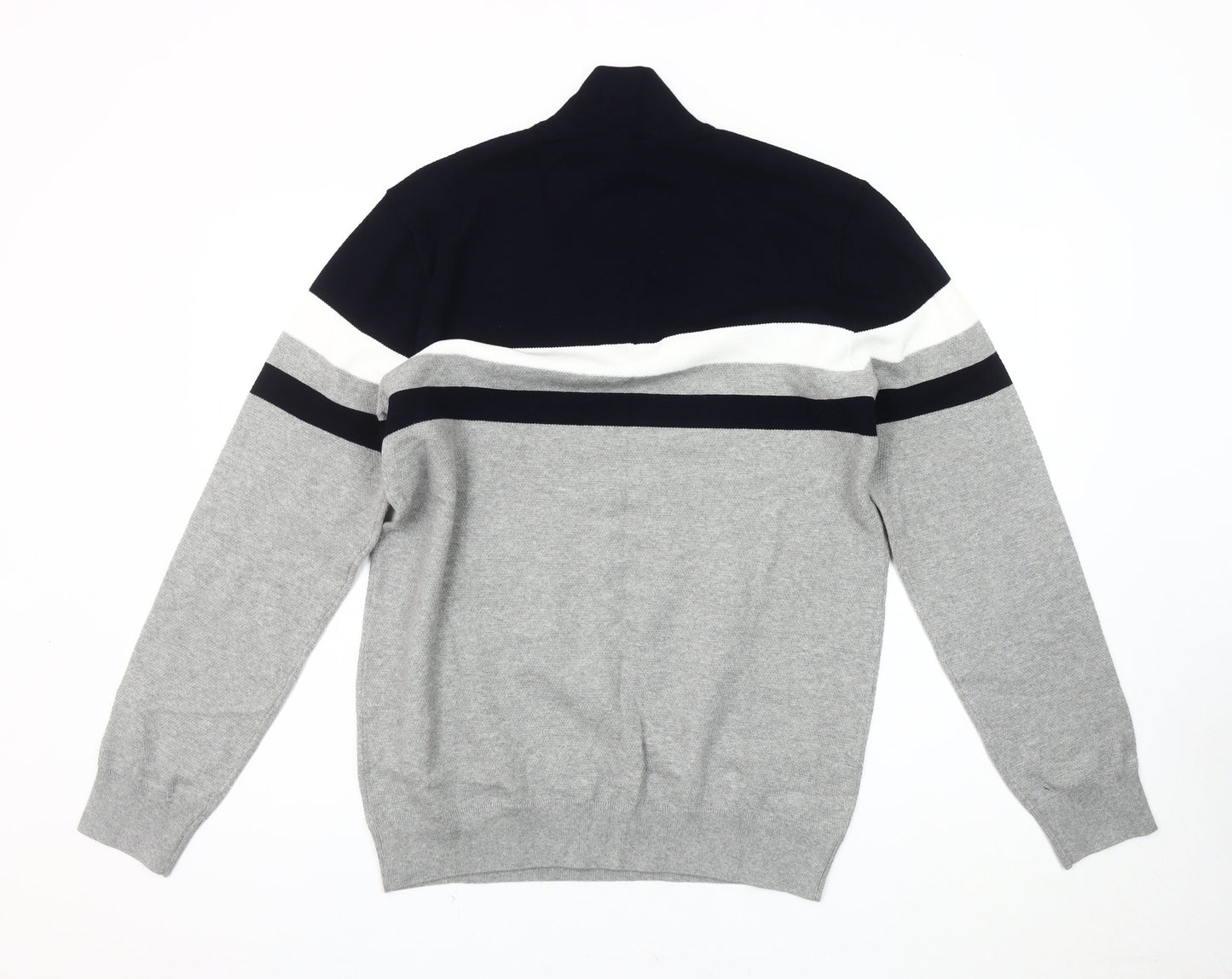 Very Men's Grey Striped 1/4 Zip Sweatshirt M