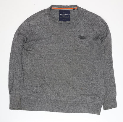 Superdry Men's Grey Large Pullover Jumper, Logo Accent