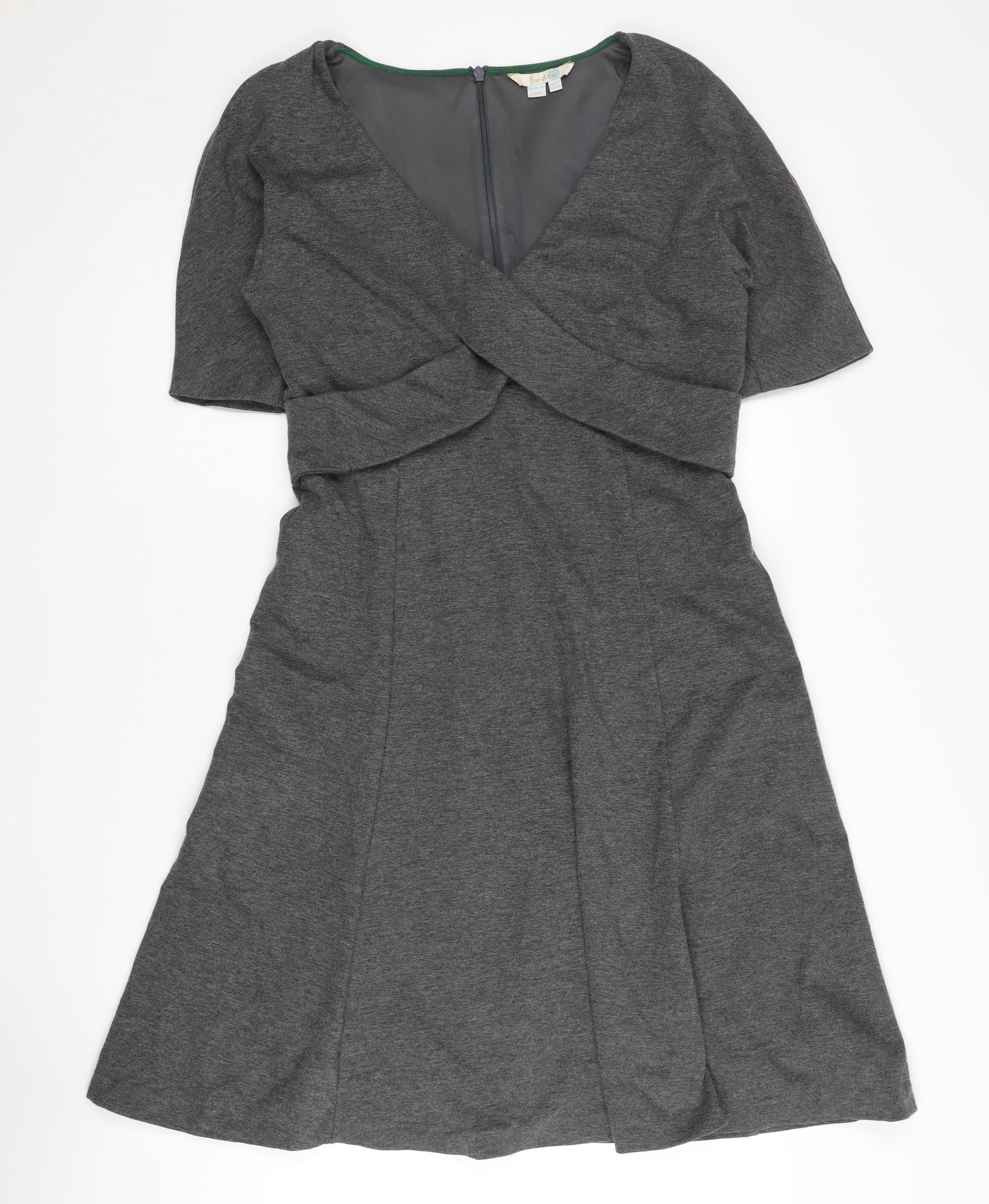 boden grey dress BODEN Dress sz 6T / 6L TALL Gray Twist Front Knit 3/4 Sleeve Knee Length