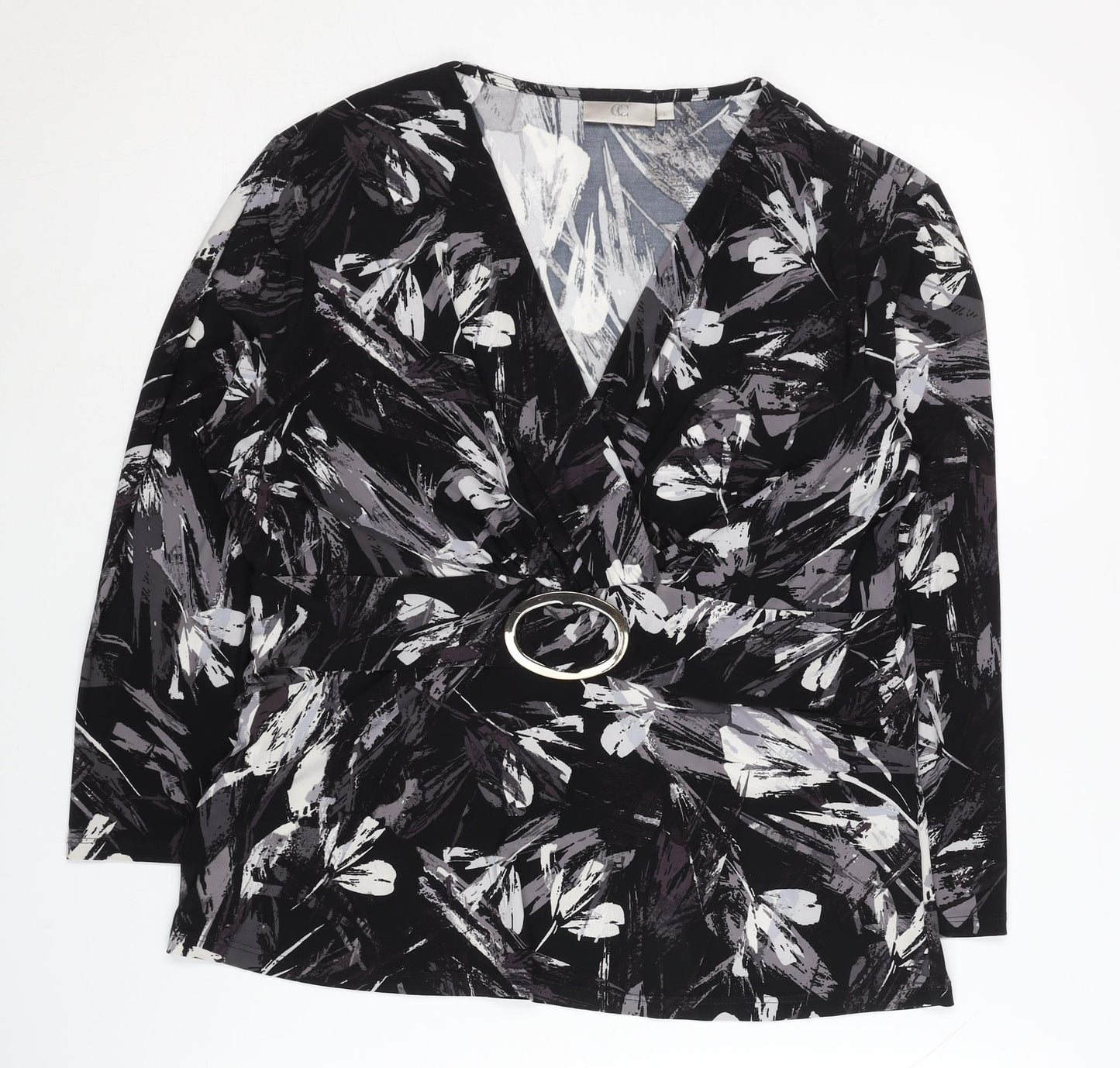 Country Casuals Women's Black Floral Wrap Blouse V-Neck