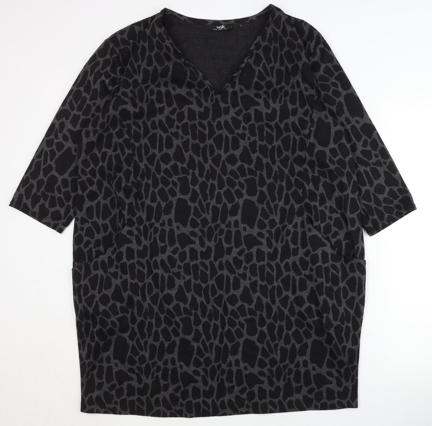 Wallis Women's Black Animal Print Jersey Dress Size 18