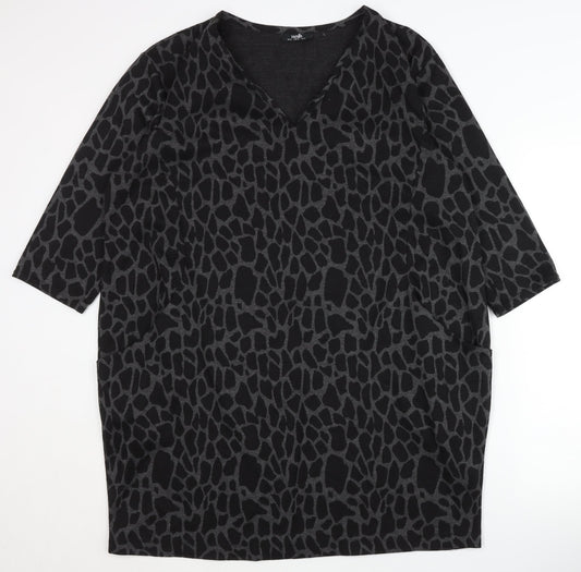 Wallis Women's Black Animal Print Jersey Dress Size 18