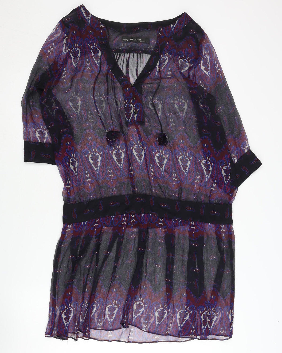 Zara Basic Women's Multicoloured Paisley Shift Dress L