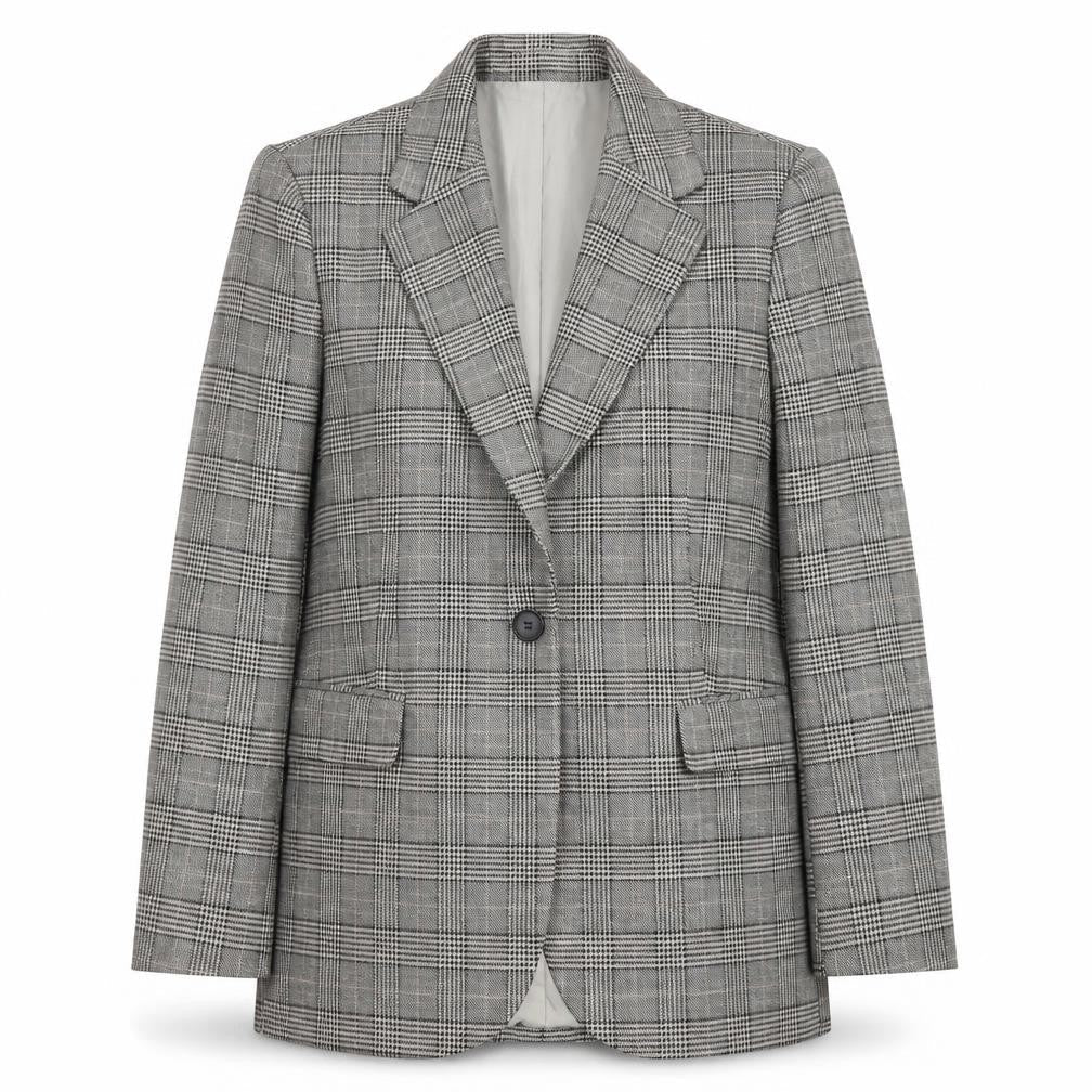 H&M Women's Grey Check Blazer, M, Regular Fit