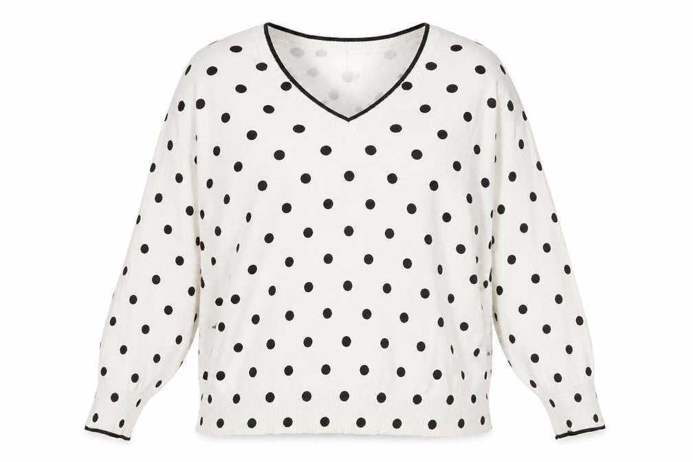 Oasis Women's White Polka Dot V-Neck Pullover Jumper M