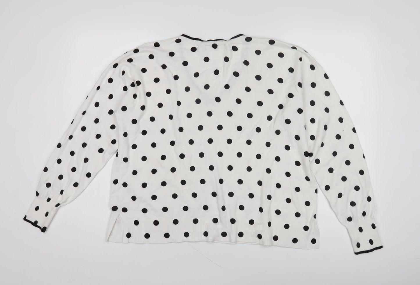 Oasis Women's White Polka Dot V-Neck Pullover Jumper M