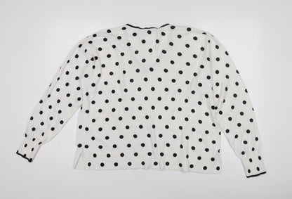 Oasis Women's White Polka Dot V-Neck Pullover Jumper M