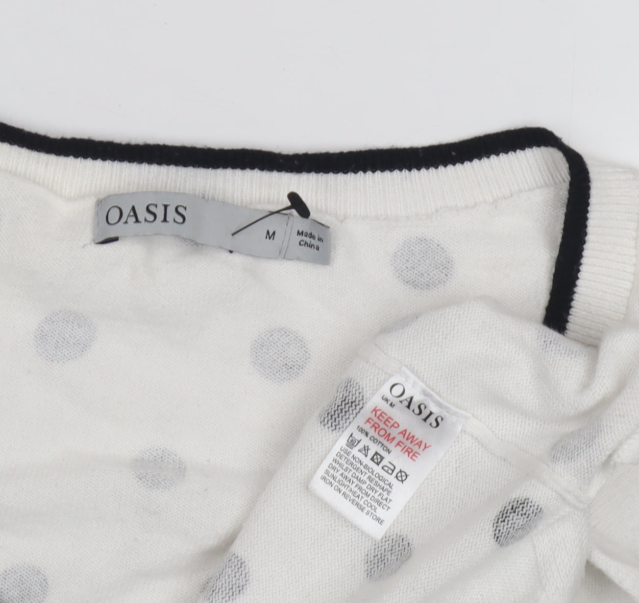 Oasis Women's White Polka Dot V-Neck Pullover Jumper M