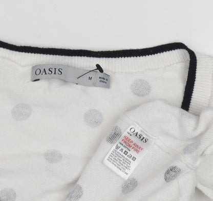 Oasis Women's White Polka Dot V-Neck Pullover Jumper M