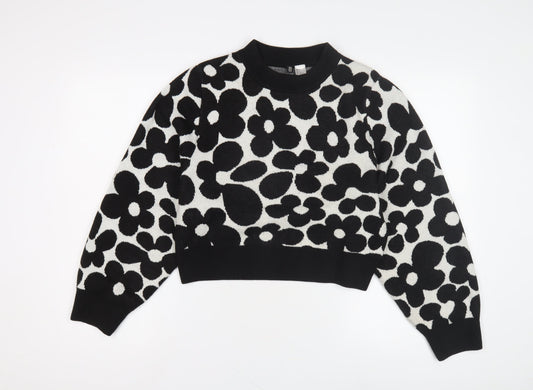 H&M Women's Black Floral Pullover Jumper, Size S