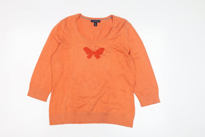 Lands' End Women's Orange Pullover Jumper M 3/4 Sleeve