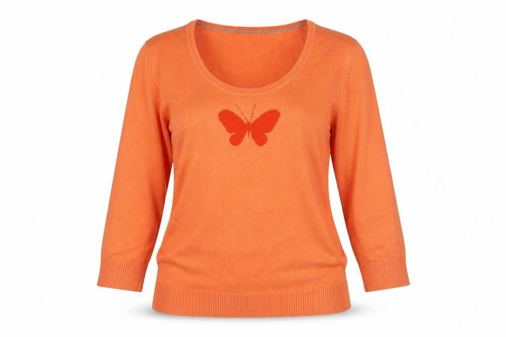 Lands' End Women's Orange Pullover Jumper M 3/4 Sleeve
