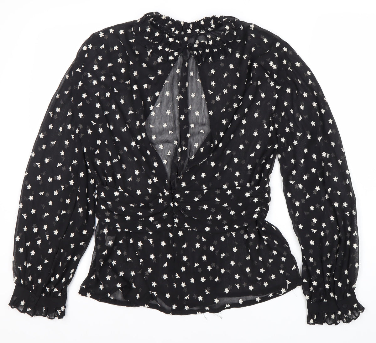 Zara Women's Black Floral Tunic Blouse, Size 12, High Neck