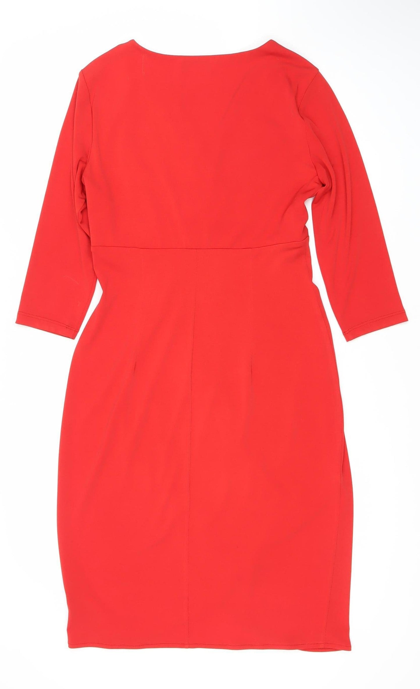 M&Co Red V-Neck Long Sleeve Dress - Size 12 Women
