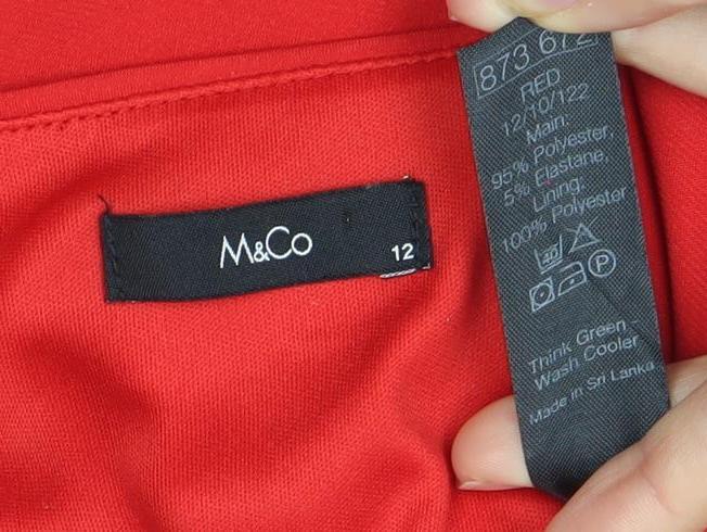 M&Co Red V-Neck Long Sleeve Dress - Size 12 Women