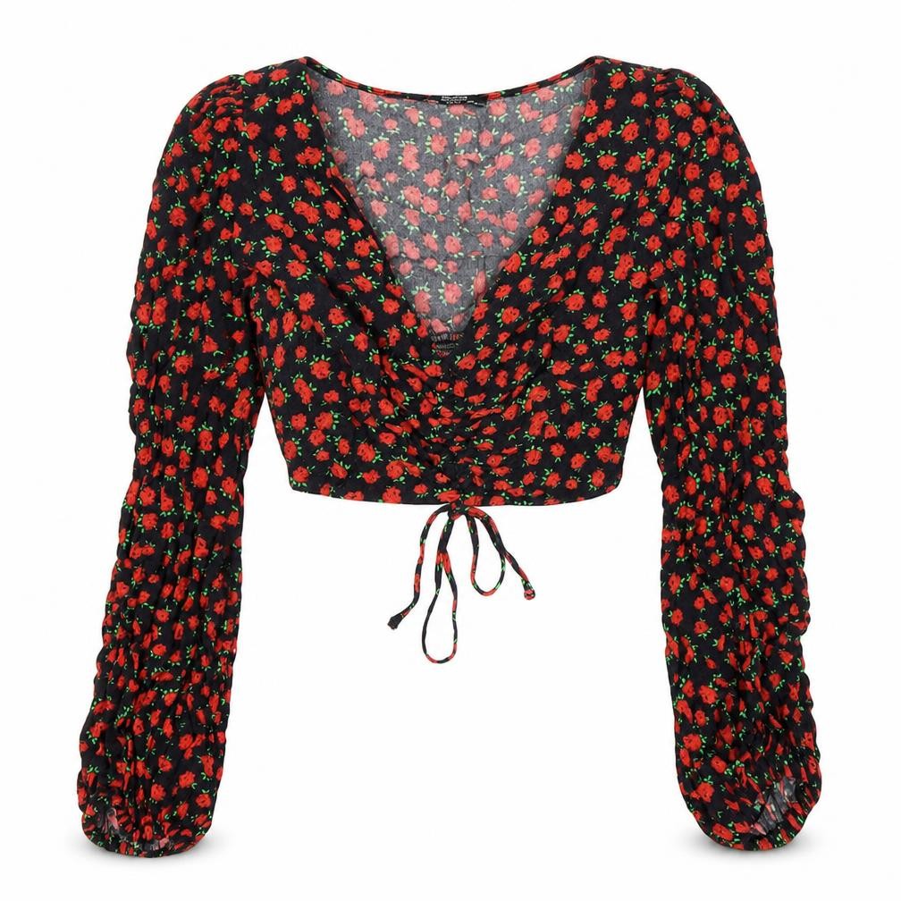 Bershka Floral Cropped Blouse, Women's M