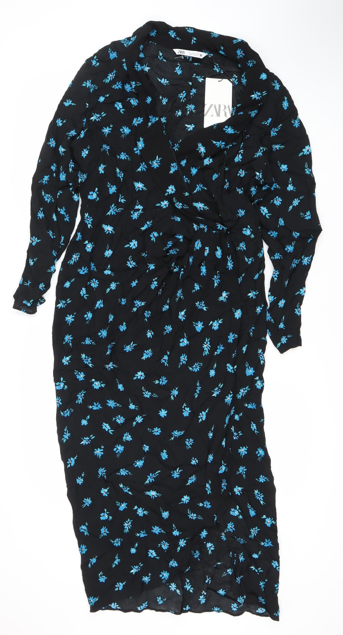 Zara Women's Black Floral Long Dress Size L Viscose