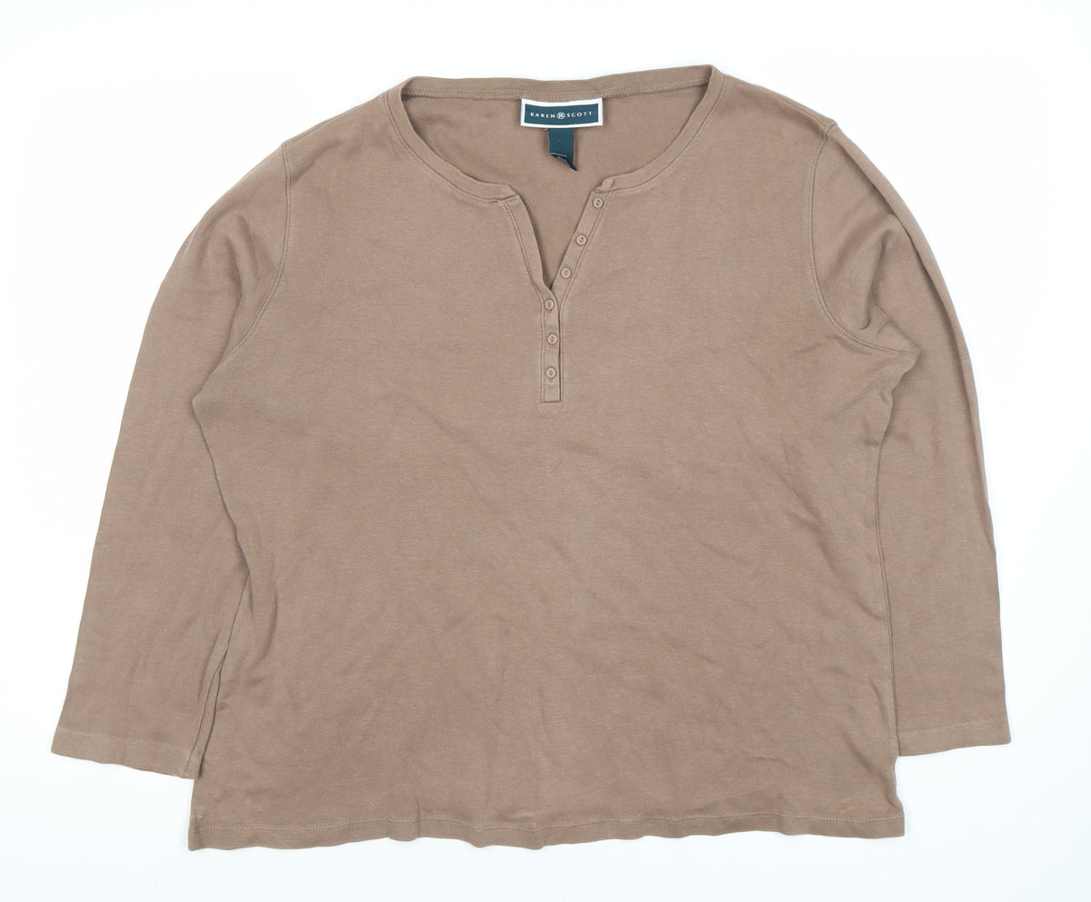 Karen Scott Women's Brown XL Henley T-Shirt