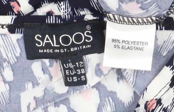 Saloos Women's Blue Floral Short Sleeve Top Size 10
