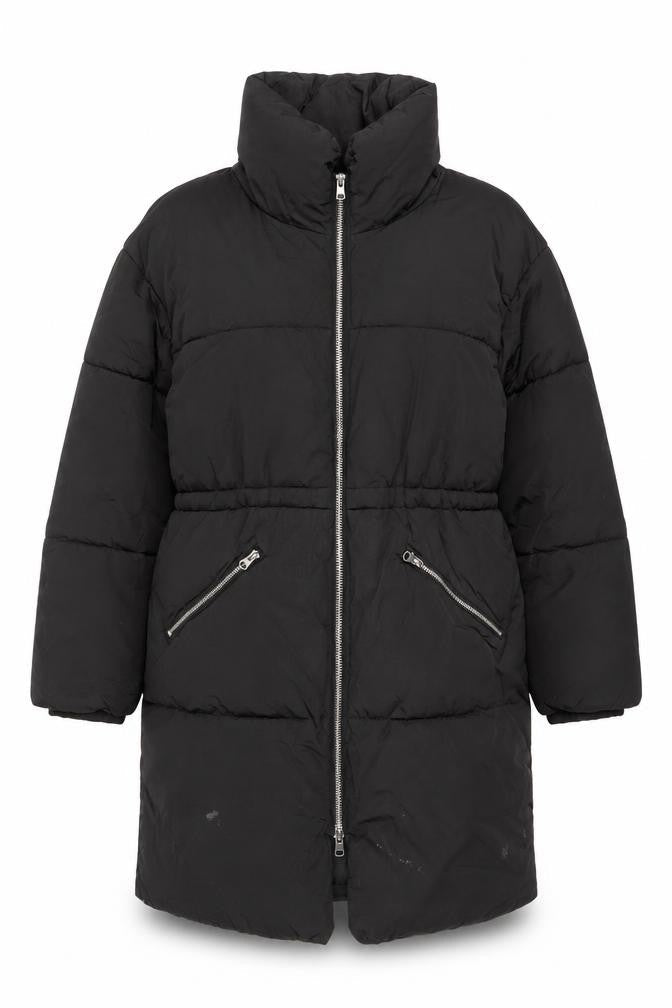 Monki Women's Black Puffer Jacket S, Casual, Mid-Length