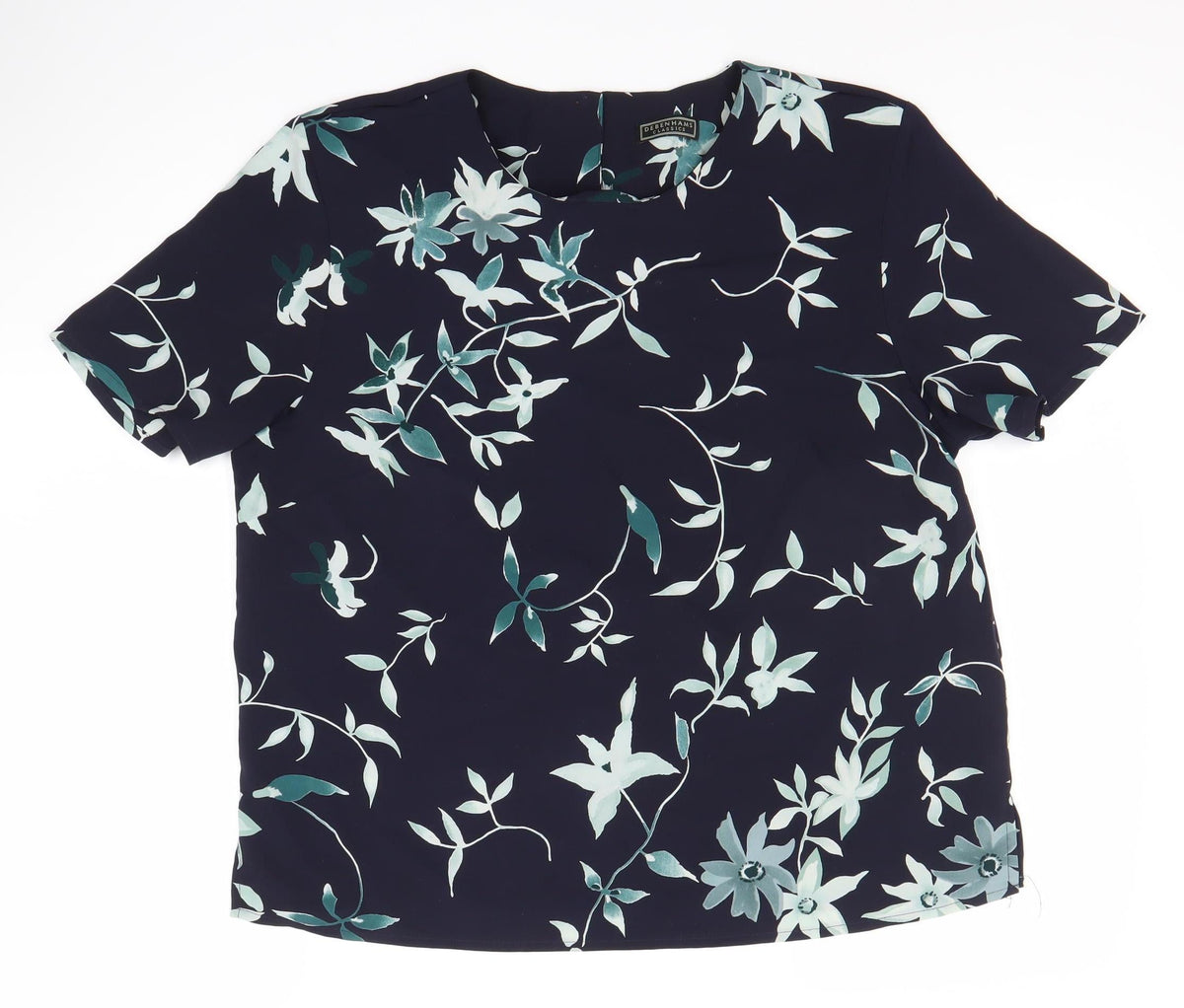 Debenhams Women's Blue Floral Blouse, Size 14, Short Sleeve