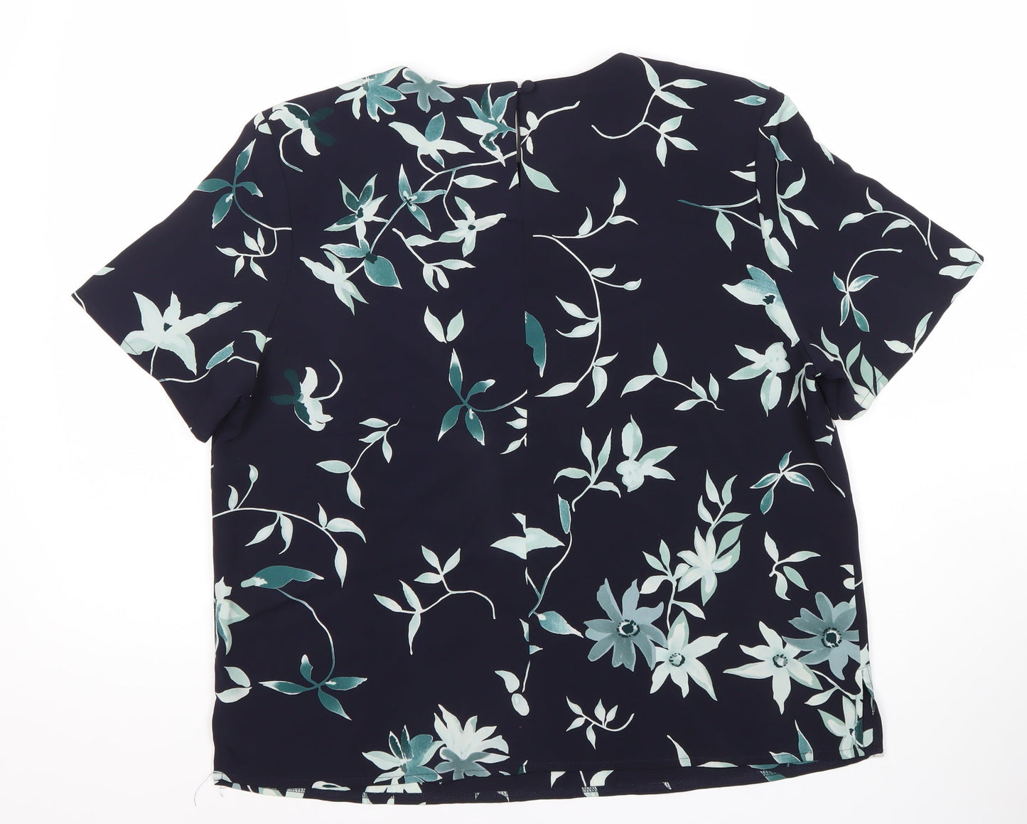 Debenhams Women's Blue Floral Blouse, Size 14, Short Sleeve