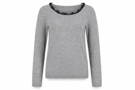 Mango Women’s Grey Ruffle Pullover Jumper Size 12