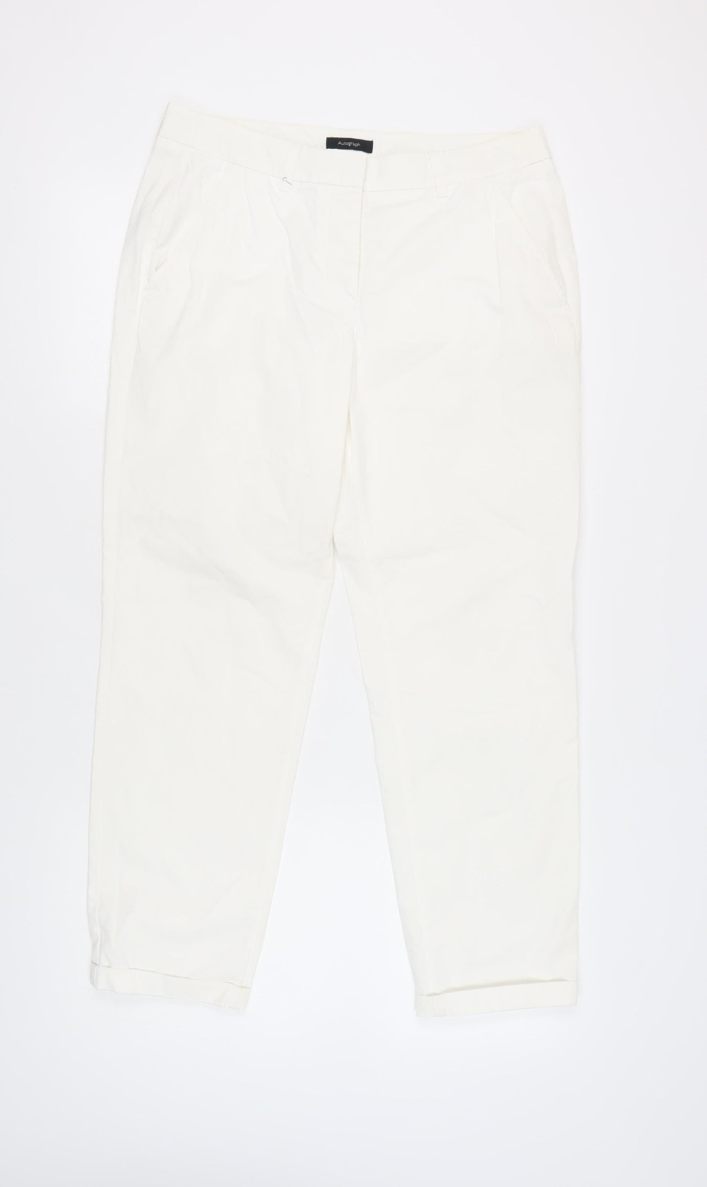 Autograph Women's White Cropped Cotton Trousers Size 14