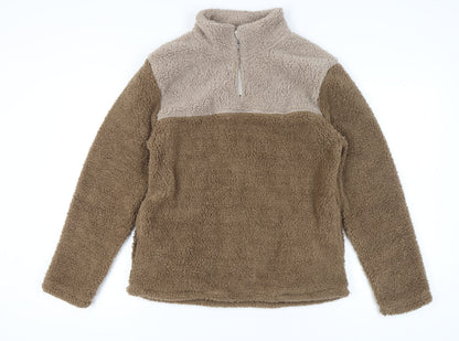 Lounge Womens Brown Mock Neck Fleece Sweatshirt Medium
