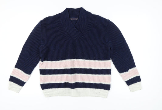 Marks and Spencer Women's Blue Striped Pullover Jumper M