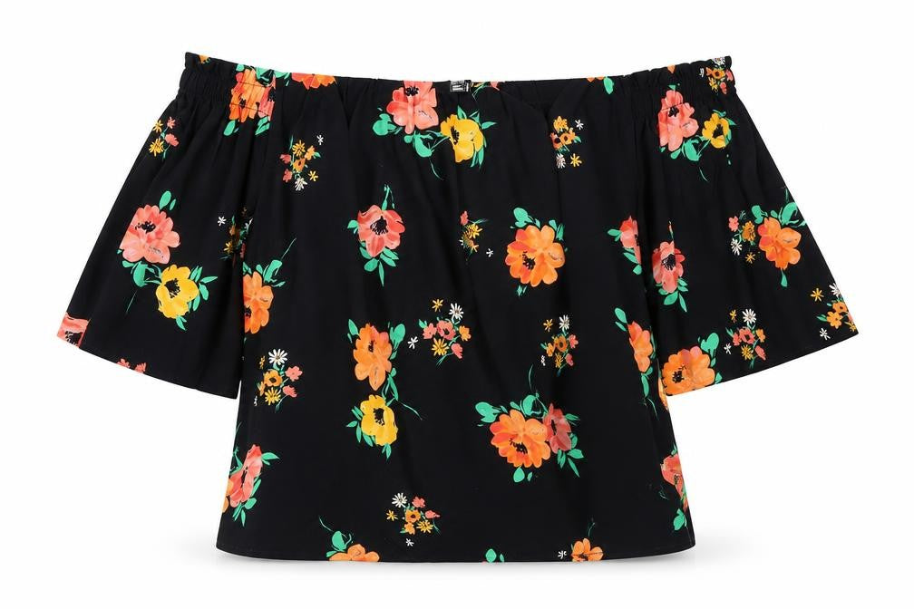 New Look Women's Black Floral Off Shoulder Blouse Size 30