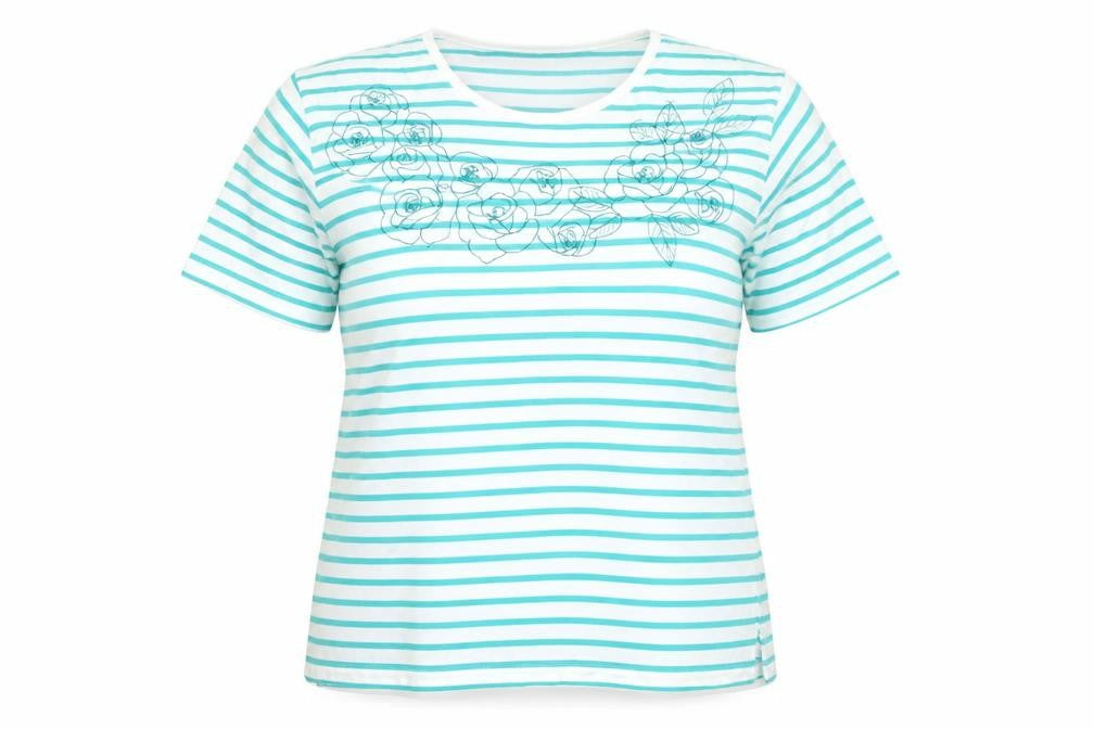 Mudflower Women's Aqua Stripe XL T-Shirt