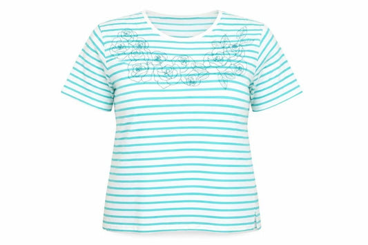 Mudflower Women's Aqua Stripe XL T-Shirt