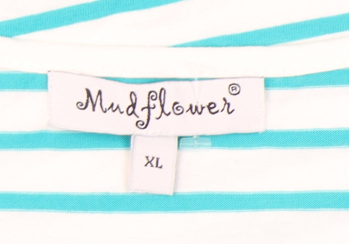 Mudflower Women's Aqua Stripe XL T-Shirt