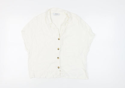 Bershka Women's White Button-Up Shirt L Casual Elegant