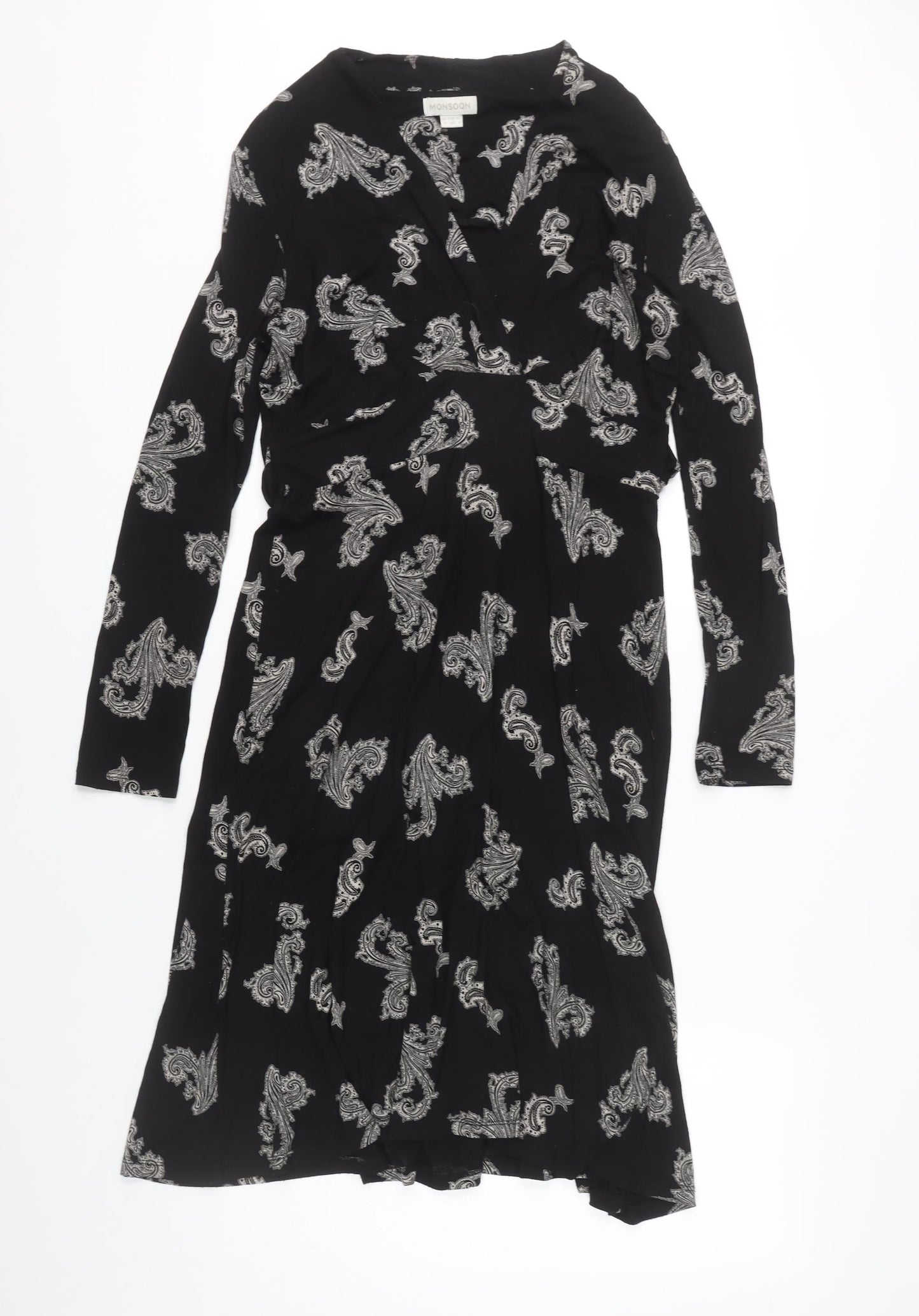 Monsoon Women's Black Paisley Dress Size 12 Long Sleeve