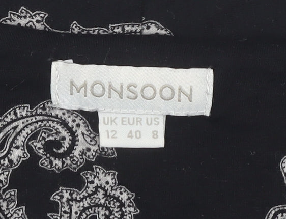 Monsoon Women's Black Paisley Dress Size 12 Long Sleeve