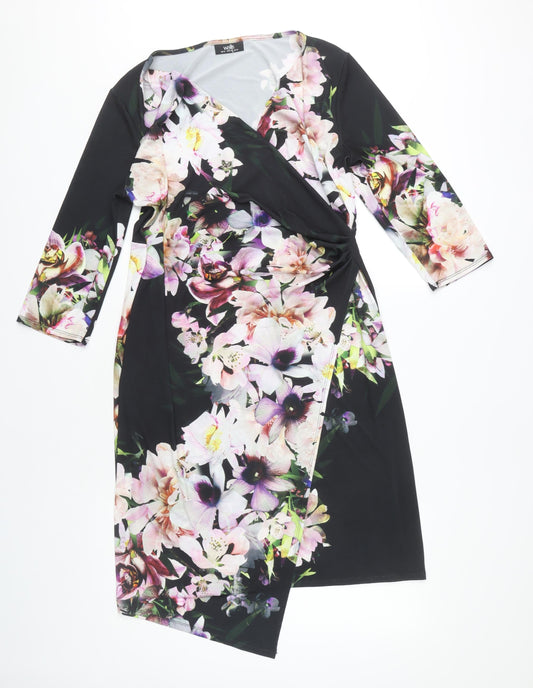 Wallis Women's Multicoloured Floral Wrap Dress 3/4 Sleeve