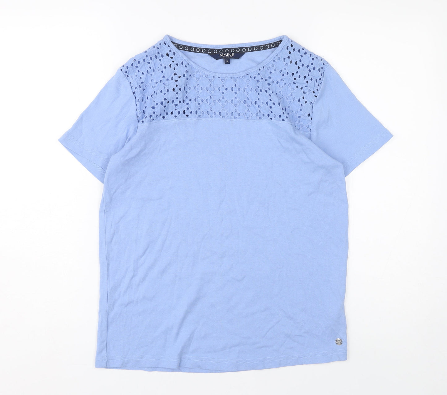 Maine Women's Blue Crochet Accent T-Shirt Size 16