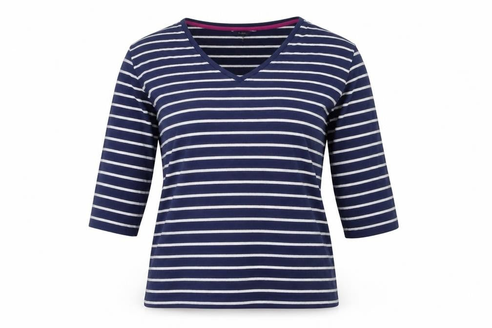 Joules Women's Blue Striped V-Neck T-Shirt Size 12
