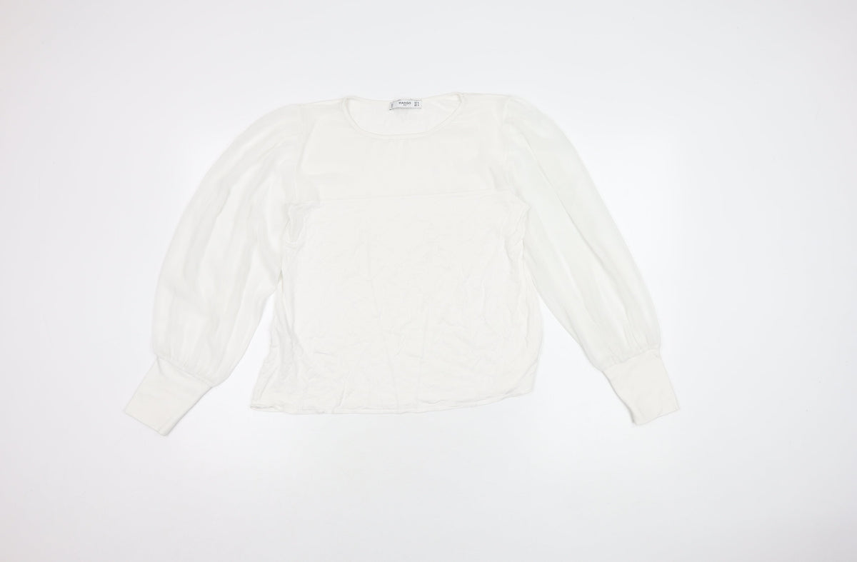Mango Women's White Balloon Sleeve Blouse Size M