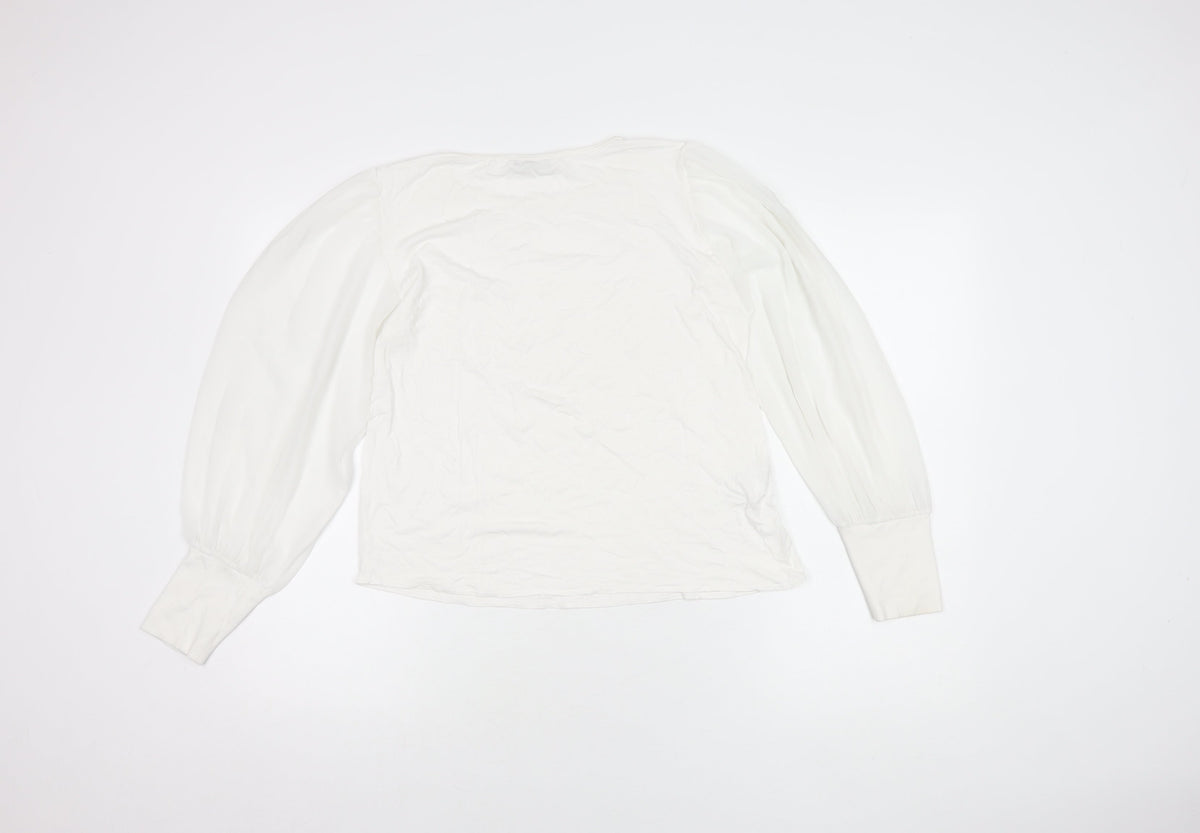 Mango Women's White Balloon Sleeve Blouse Size M