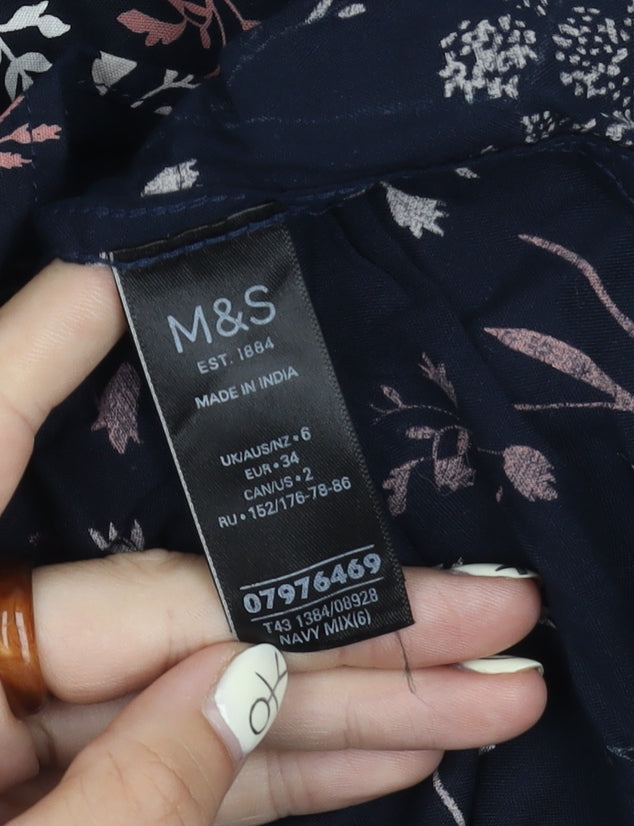 Marks & Spencer Women's Blue Floral Top Size 6