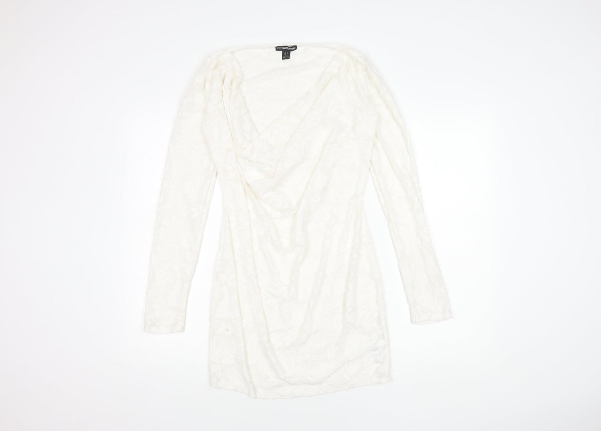 PrettyLittleThing Women's White Size 4 Short Cowl Neck Dress