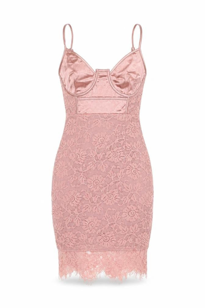 PrettyLittleThing Pink Lace Dress, Size 6, Women's Sleeveless