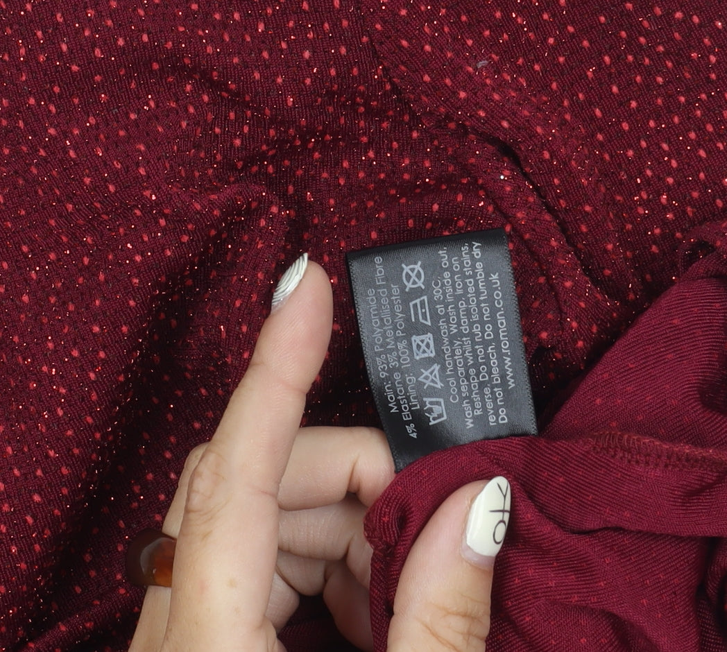 Roman Women's Red Long Sleeve Glitter Blouse Size 10