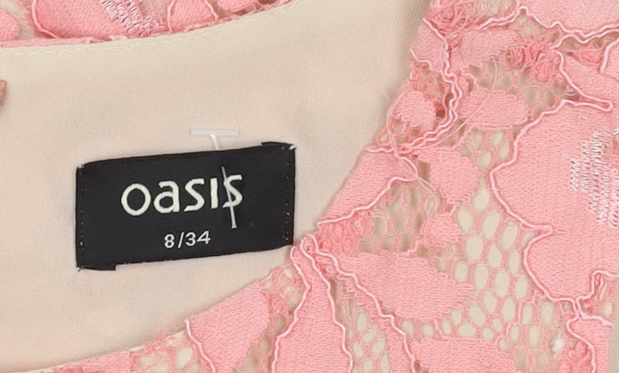Oasis Women's Pink A-Line Floral Lace Dress, Size 6
