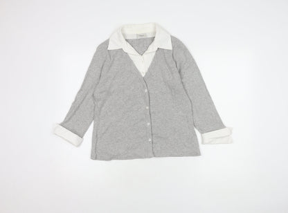 Next Women's Grey Knit Button-Up Collared Shirt