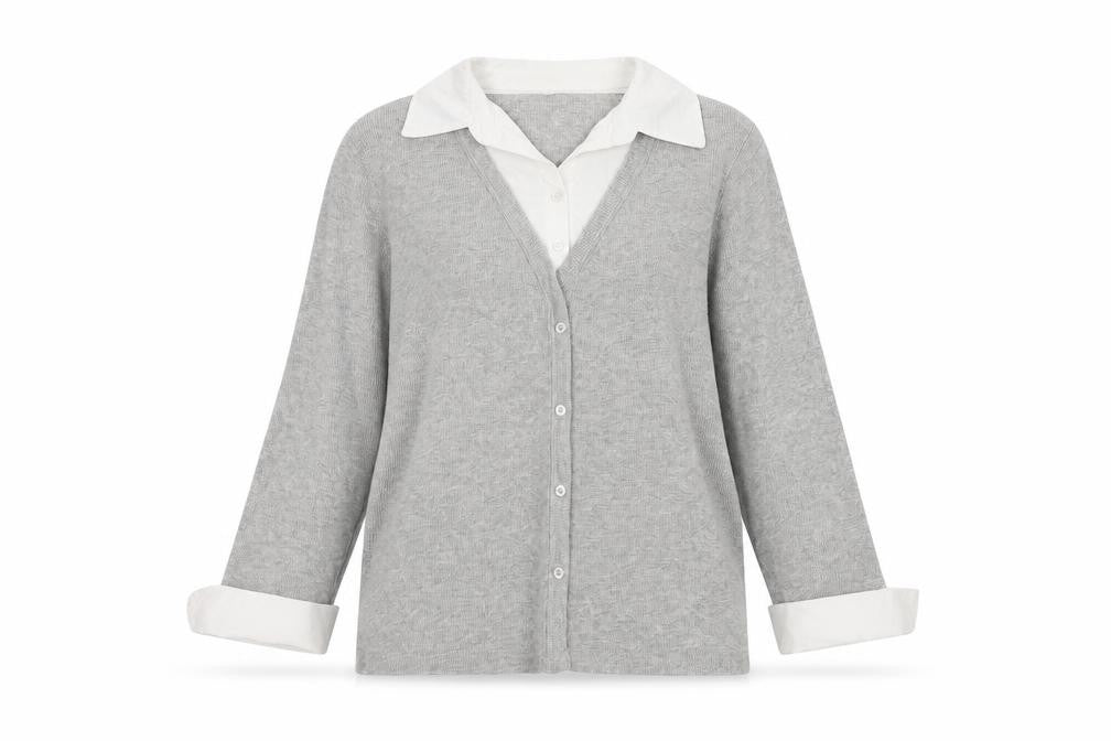 Next Women's Grey Knit Button-Up Collared Shirt