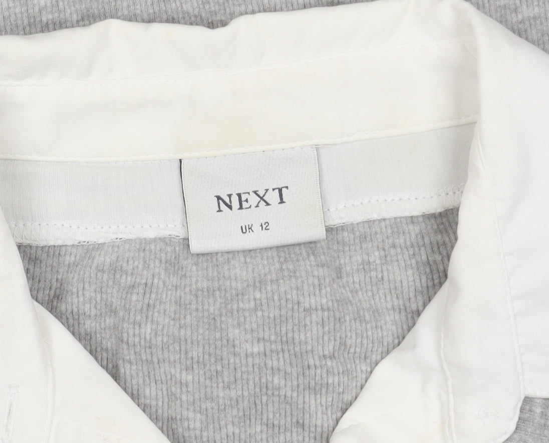 Next Women's Grey Knit Button-Up Collared Shirt